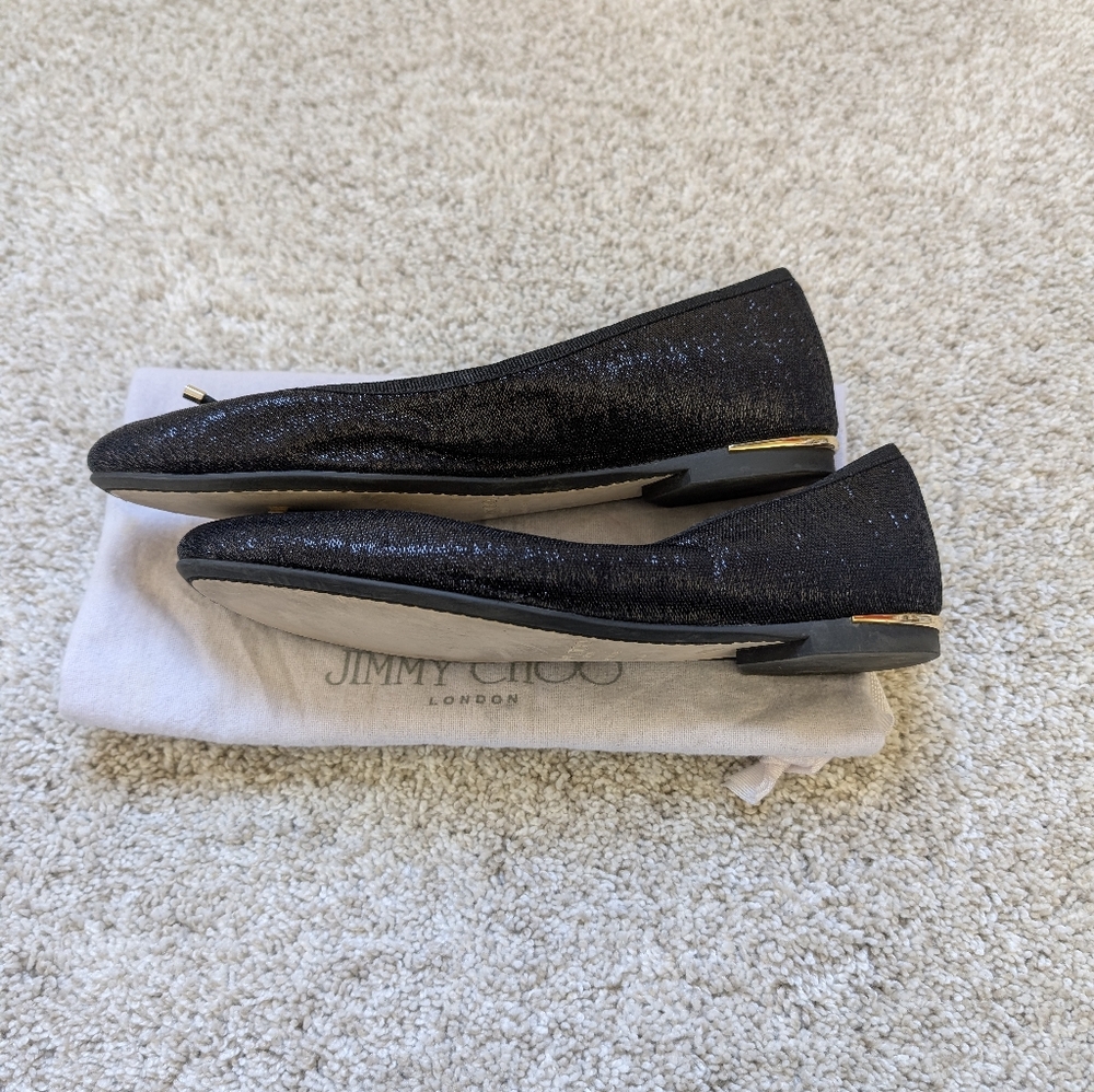 Jimmy Choo Jennie Glitter Black Flats Size 36.5 EUC - Picture 4 of 5